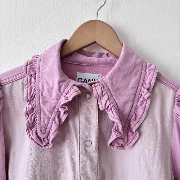 Ganni Ruffled Two-Tone Organic Denim Shirt - Picture 7 of 12